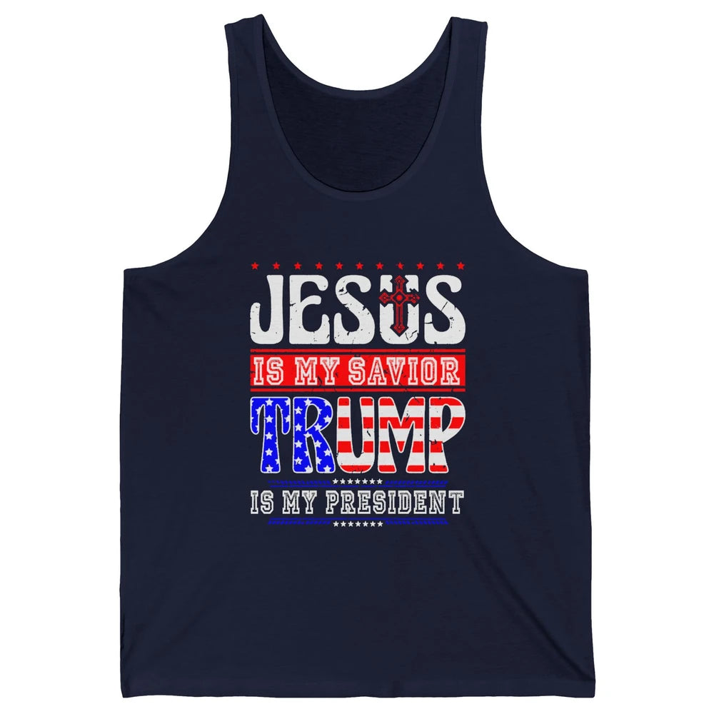 US Flag Jesus Is My Savior Trump Is My President Republican Unisex Jersey Tank