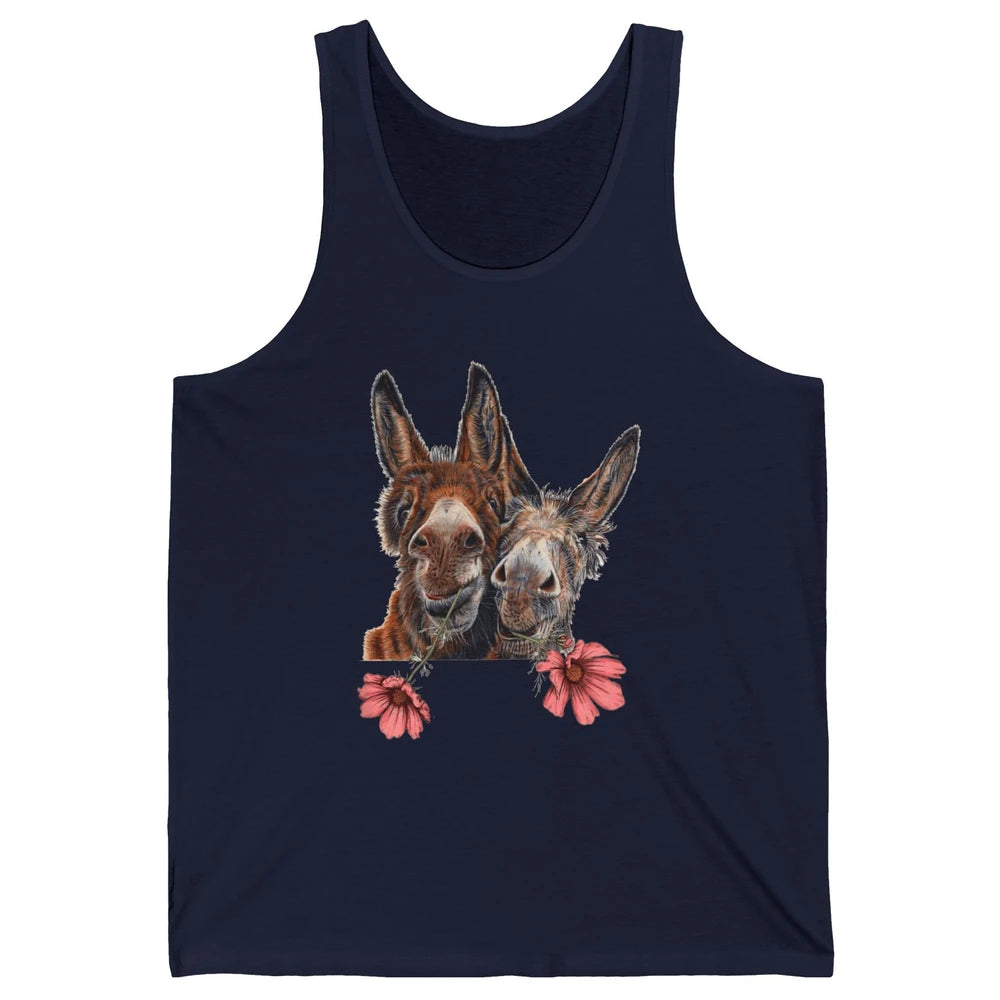 Wildflower Donkey Couple Retro Farm Animal Life Funny Donkey Unisex Jersey Tank