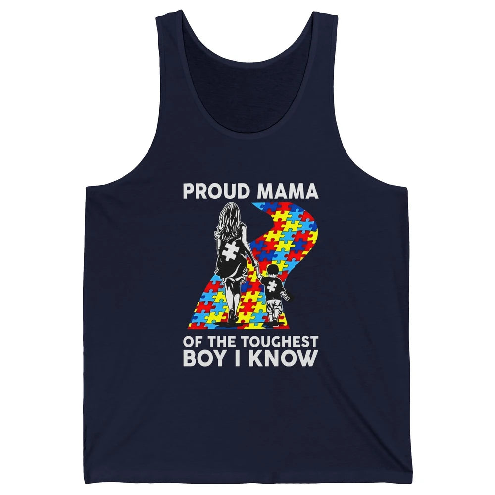 Autism Mom Proud Mama Of The Toughest Boy I Know Autism Unisex Jersey Tank