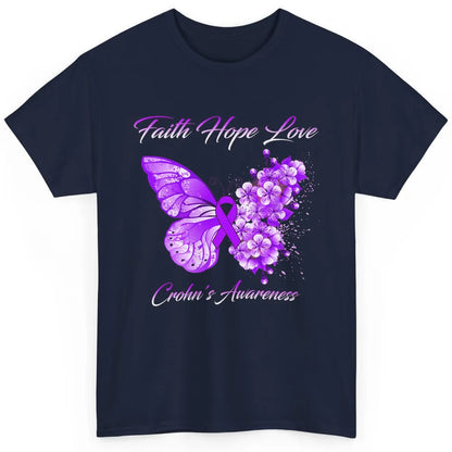 Faith Hope Love Butterfly Purple Crohns Disease Awareness Classic Unisex T-Shirt