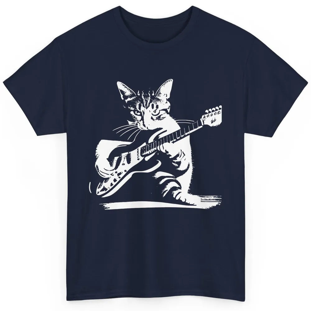 Cat Playing Guitar Funny Cat Guitar Kitty Cat Lovers Gift Classic Unisex T-Shirt