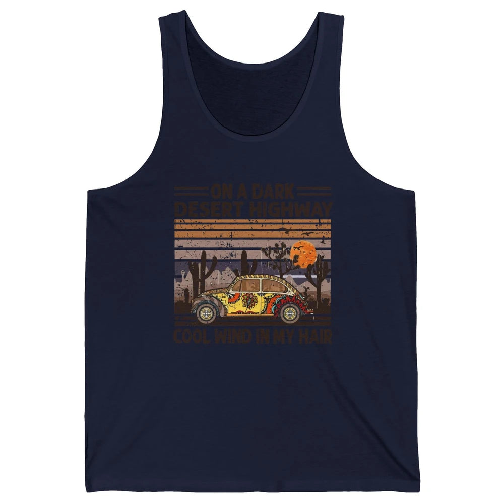 Vintage Hippie Car On A Dark Desert Highway Freedom Peace Unisex Jersey Tank