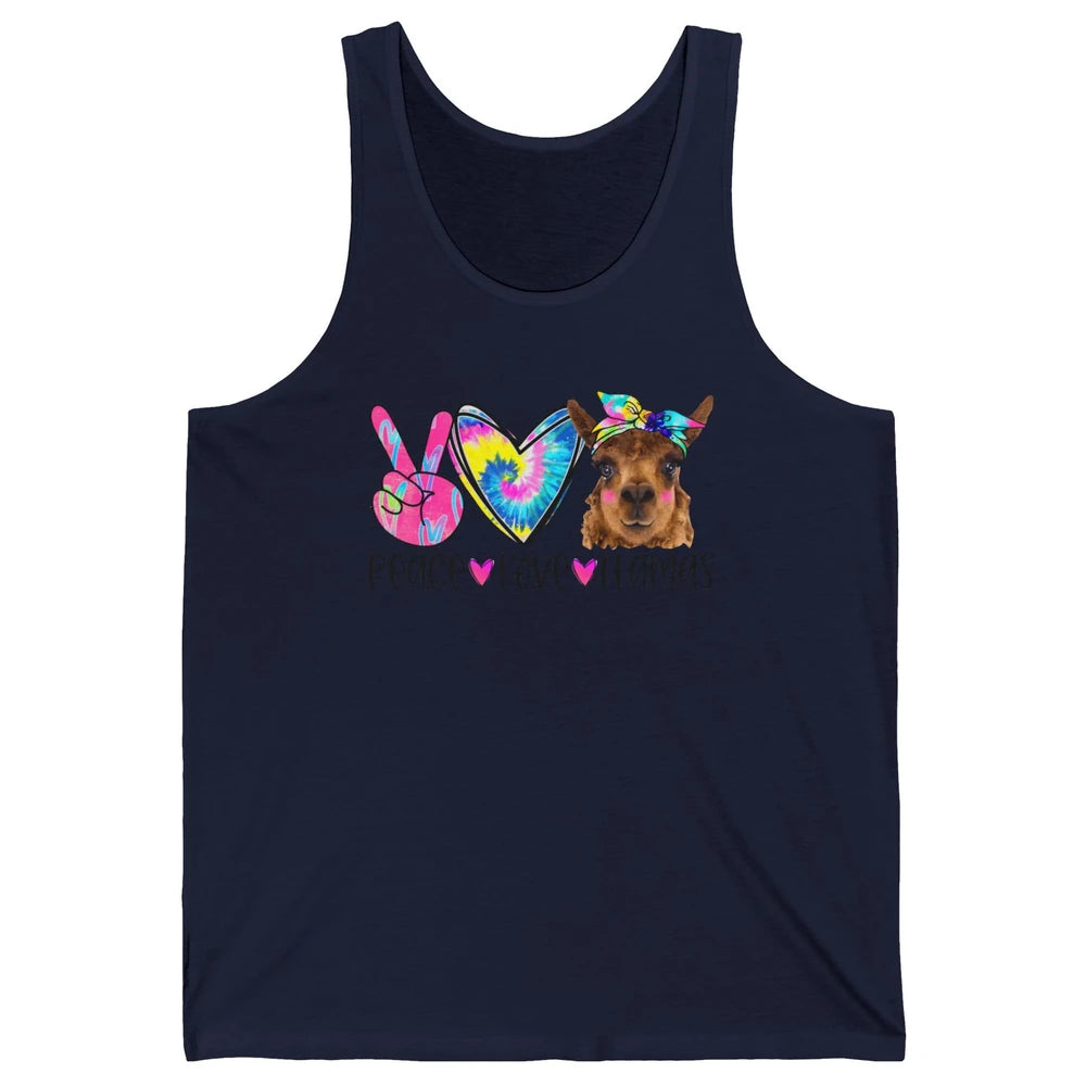 Vintage Llama Tie Dye Peace Love Llama Sarcastic Llama Lover Unisex Jersey Tank