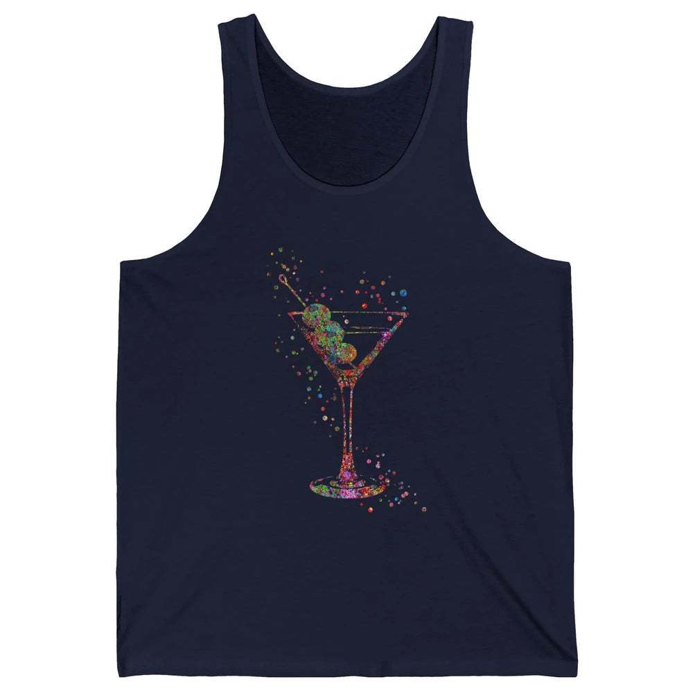 Watercolor Glass Of Martini Cocktails Wine Shot Alcoholic Unisex Jersey Tank