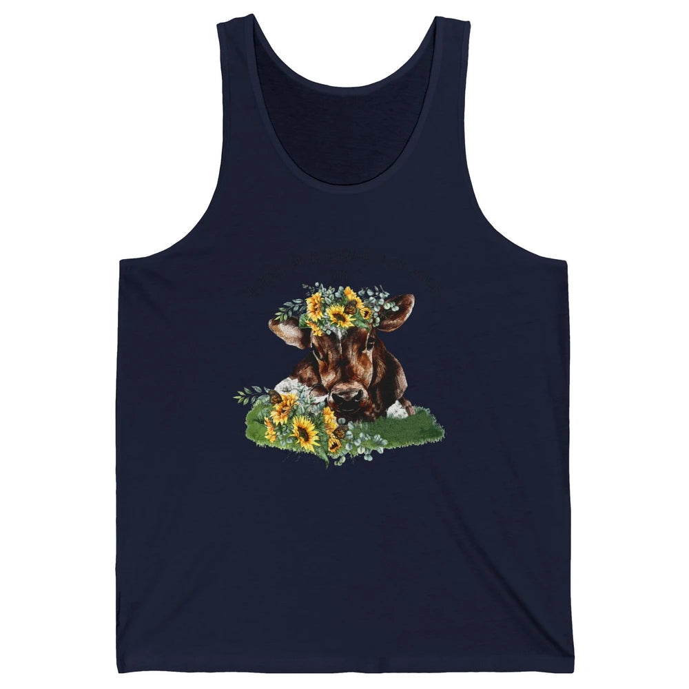 Sunflower Cow He Makes Me Lie Down In Green Pastures Bible Unisex Jersey Tank