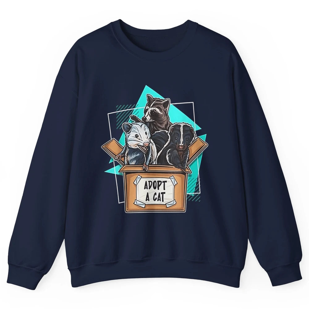 Adopt Forbidden Cats In Box Raccoon Skunks Possum Vaporwave Unisex Crewneck Sweatshirt