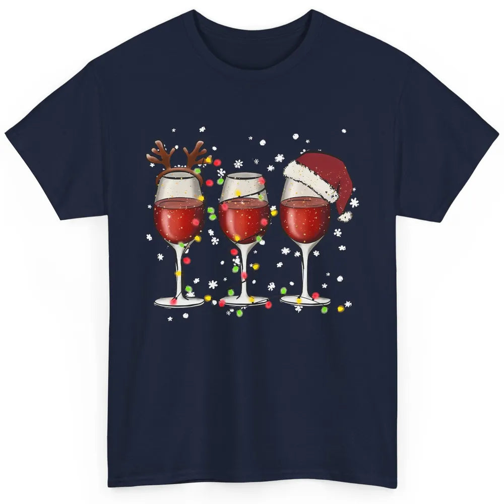 Christmas Red Wine Glass Santa Hat Reindeer Christmas Party Classic Unisex T-Shirt