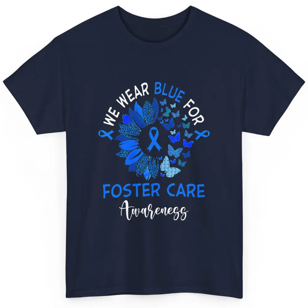 Foster Care Awareness Leopard Sunflower Adoption Blue Ribbon Classic Unisex T-Shirt