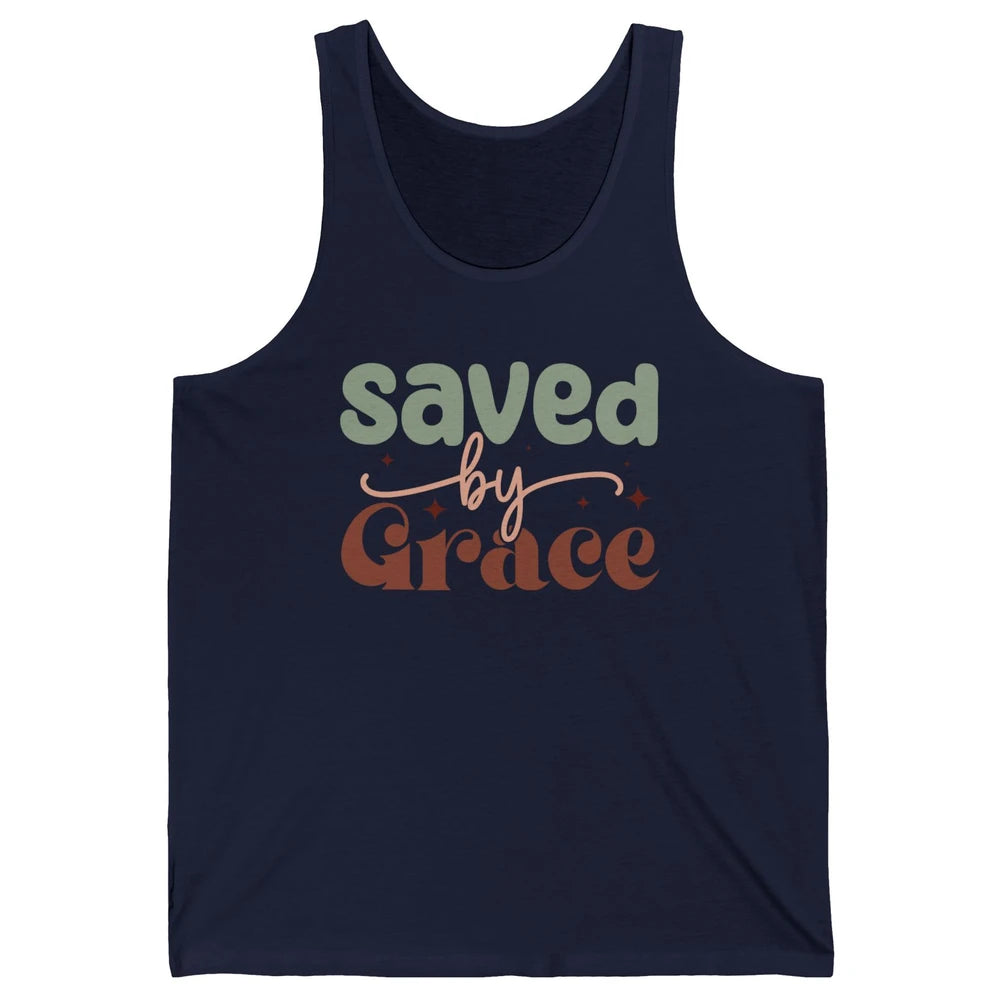 Boho Saved By Grace Jesus Christian Bible Verse Aesthetic Unisex Jersey Tank