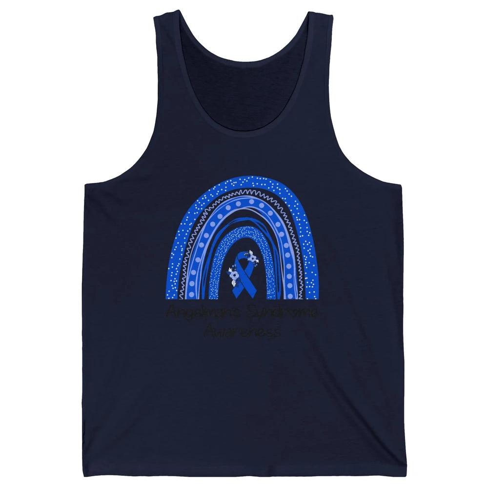 We Wear Blue Angelman's Syndrome Floral Blue Ribbon Rainbow Unisex Jersey Tank