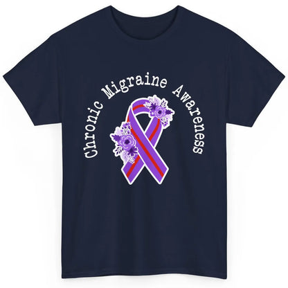 Chronic Migraine Awareness Support Floral Purple Red Ribbon Classic Unisex T-Shirt