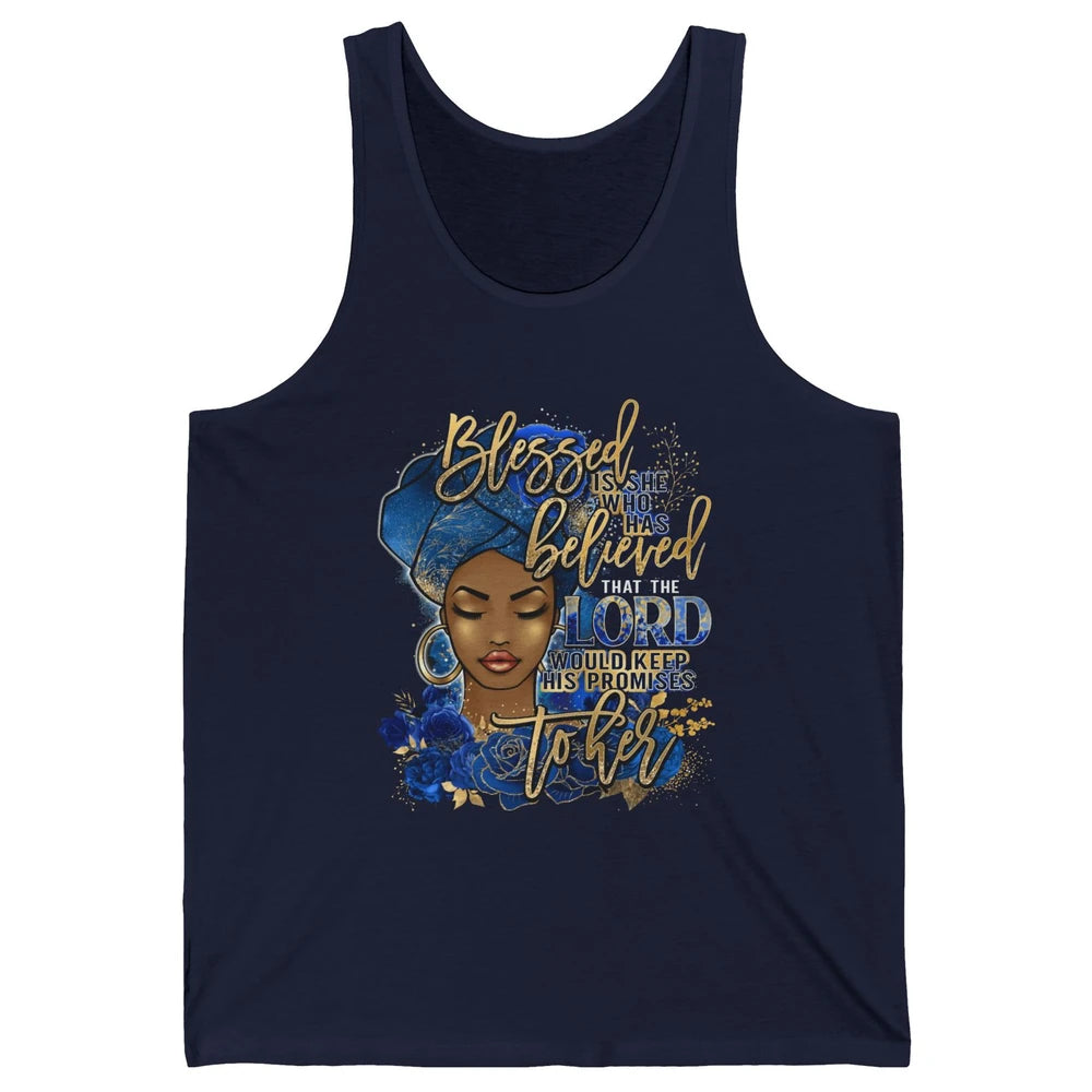 Black Woman Blessed Is She Who Believed God Christian Unisex Jersey Tank