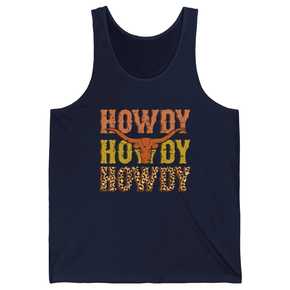 Western Country Bull Horn Rodeo Howdy Cowboy Leopard Cowhide Unisex Jersey Tank