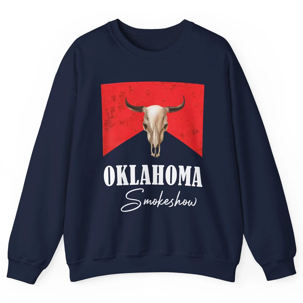 Boho Bull Skull Cow Print Oklahoma Smokeshow Western Country Unisex Crewneck Sweatshirt