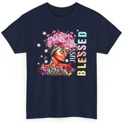 Floral Afro Black Girl Just Blessed Christian Afro American Classic Unisex T-Shirt