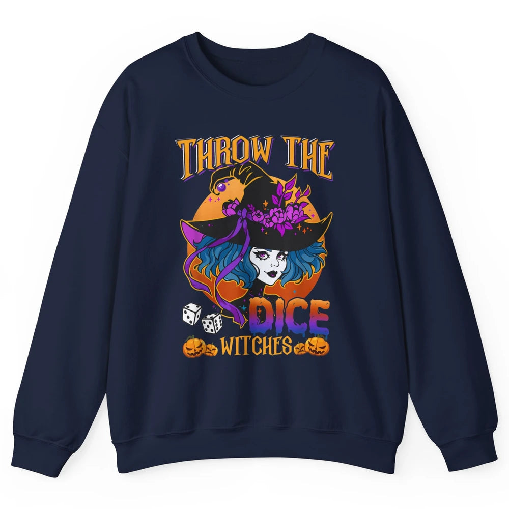 Retro Throw The Dice Witches Bunco Halloween Pumpkin Gothic Unisex Crewneck Sweatshirt