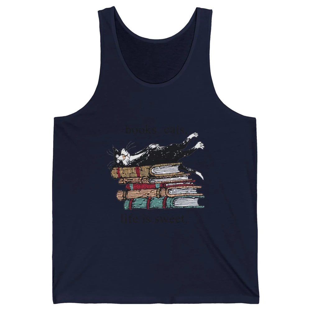 Books Cats Life Is Sweet Cat Book Lovers Reading Book Unisex Jersey Tank