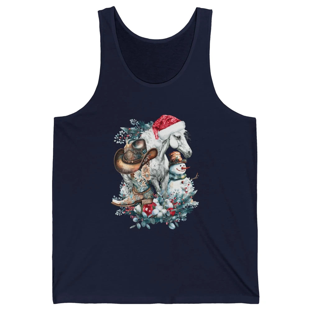 Merry Christmas Horse Santa Hat Cowgirl Cowboy Boots Xmas Unisex Jersey Tank