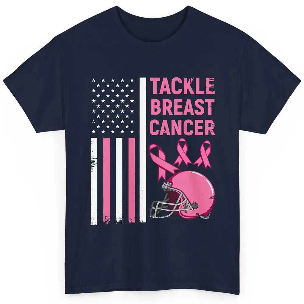 Tackle Breast Cancer US Flag Football Helmet Pink Ribbon Classic Unisex T-Shirt