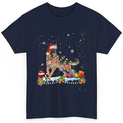 Merry Christmas German Shepherd Dog Santa Hat Xmas Lights Classic Unisex T-Shirt