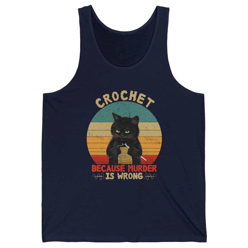 Black Cat Crochet Because Murder Is Wrong Knitting Retro Unisex Jersey Tank