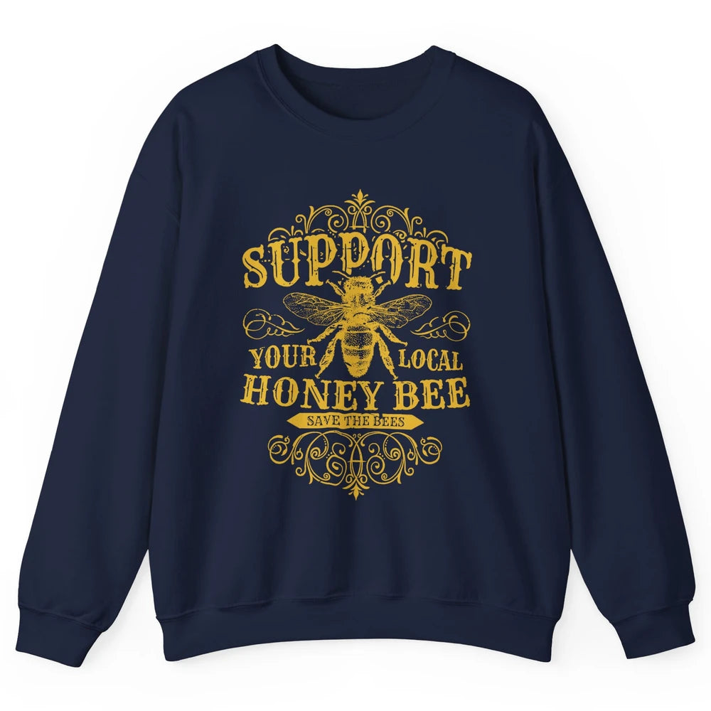 Vintage Beekeeper Support Your Local Honeybee Save The Bees Unisex Crewneck Sweatshirt