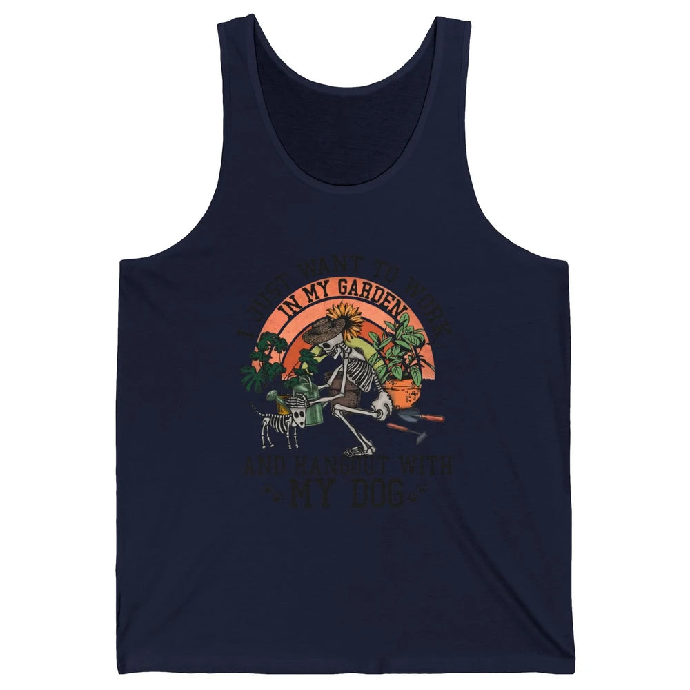 Retro Skeleton Gardening In The Garden Hang Out With My Dog Unisex Jersey Tank