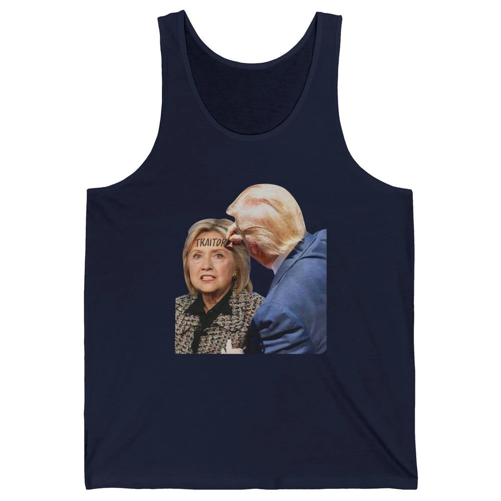 Traitor Donald Trump Writing On Forehead Of Hillary Clinton Unisex Jersey Tank