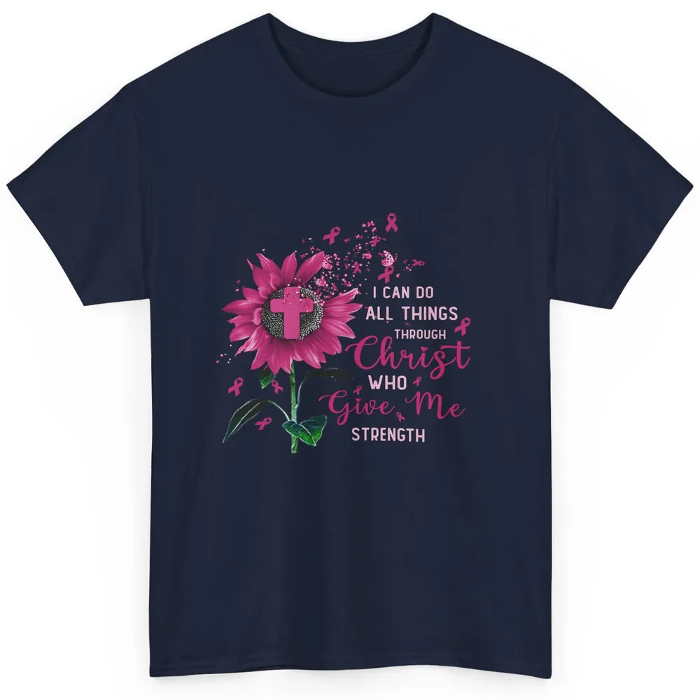 Breast Cancer Month Sunflower God Strength Cross Pink Ribbon Classic Unisex T-Shirt