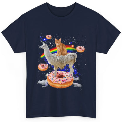 Funny Astronaut Cat Space Cat Riding Llama And Donuts Galaxy Classic Unisex T-Shirt