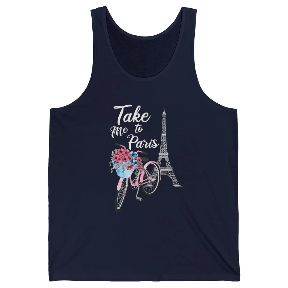 Take Me To Paris France Floral Minimal Eiffel Tower Travel Unisex Jersey Tank