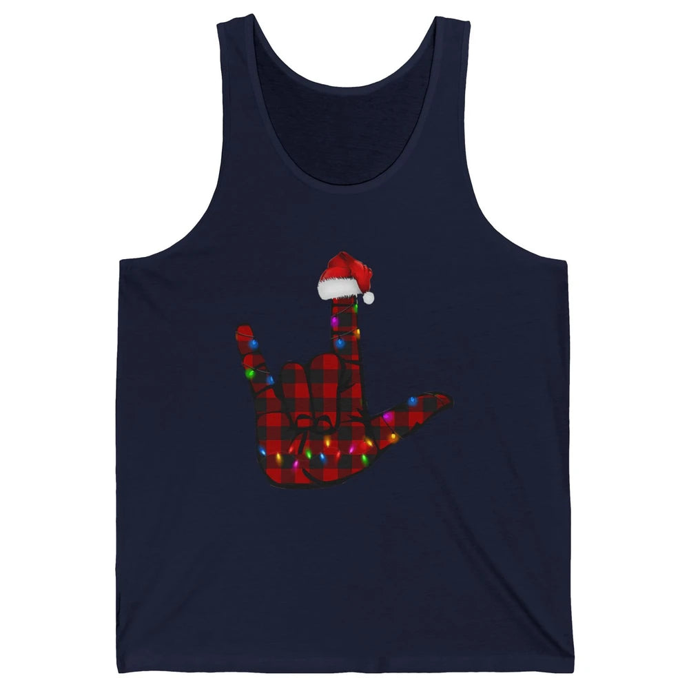 Merry Christmas Hand Sign Language Deaf Xmas Santa Hat ASL Unisex Jersey Tank