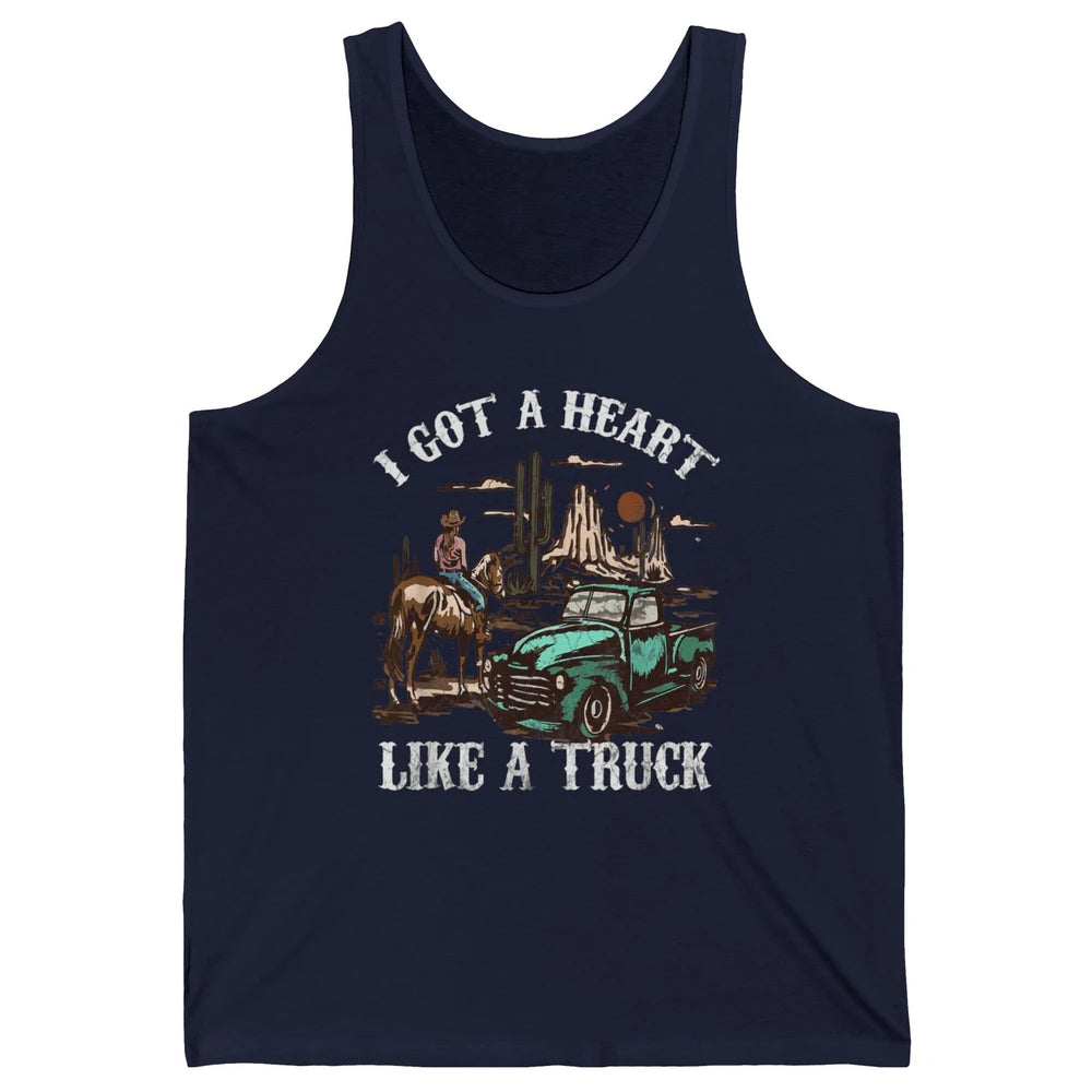 Western Sunset Cowgirl I Got Heart Like Truck Rodeo Cactus Unisex Jersey Tank