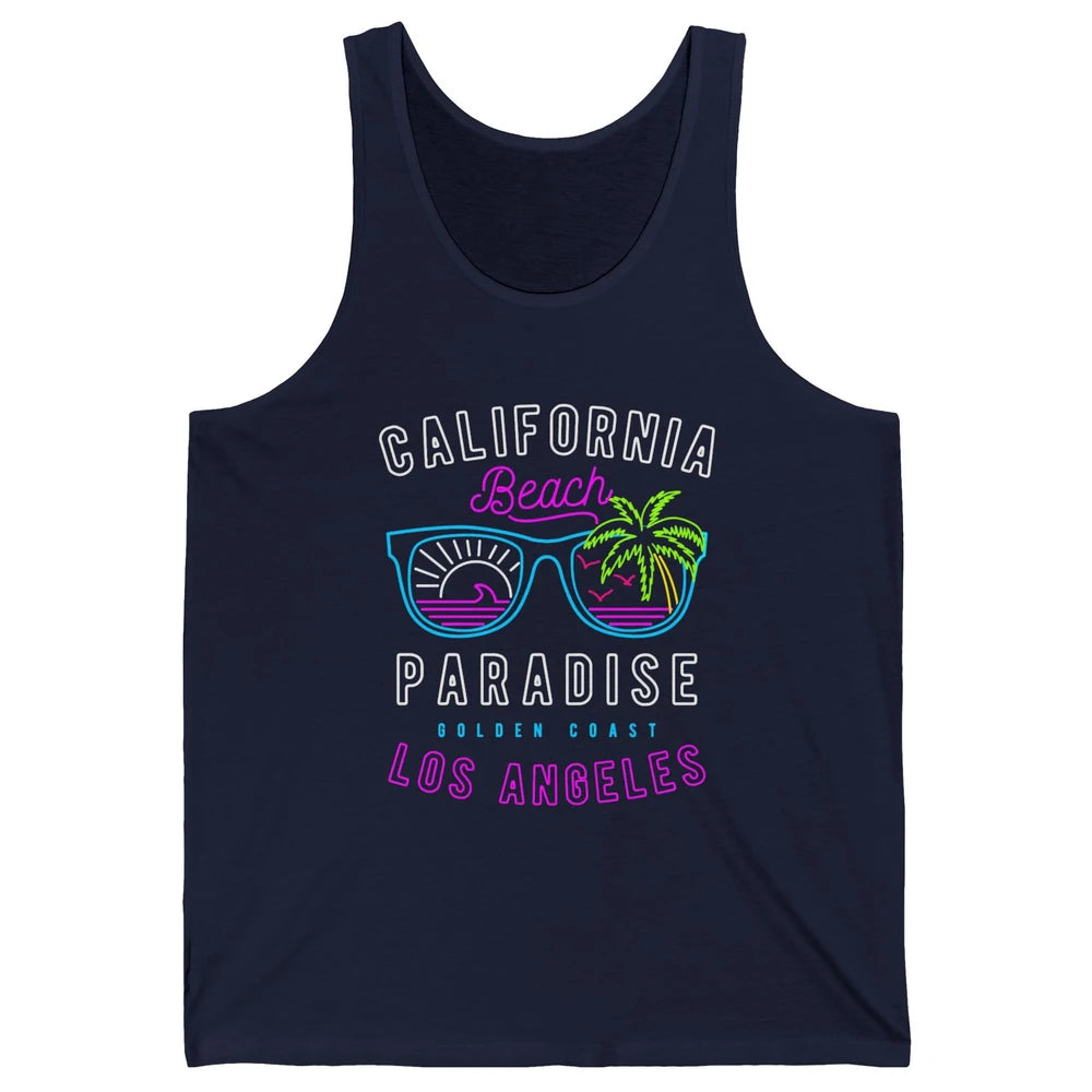 California Beach Paradise Los Angeles Golden Coast Neon 80s Unisex Jersey Tank