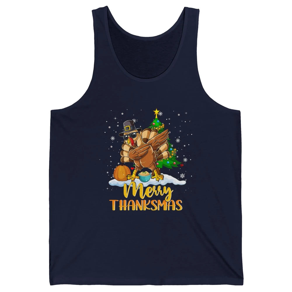 Funny Turkey Merry Thanksmas Christmas Thanksgiving Gift Unisex Jersey Tank