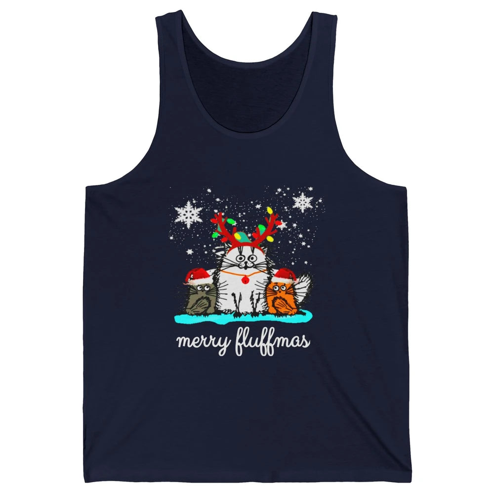 Merry Christmas Fluffmas Cat Santa Claus Hat Xmas Tree Light Unisex Jersey Tank