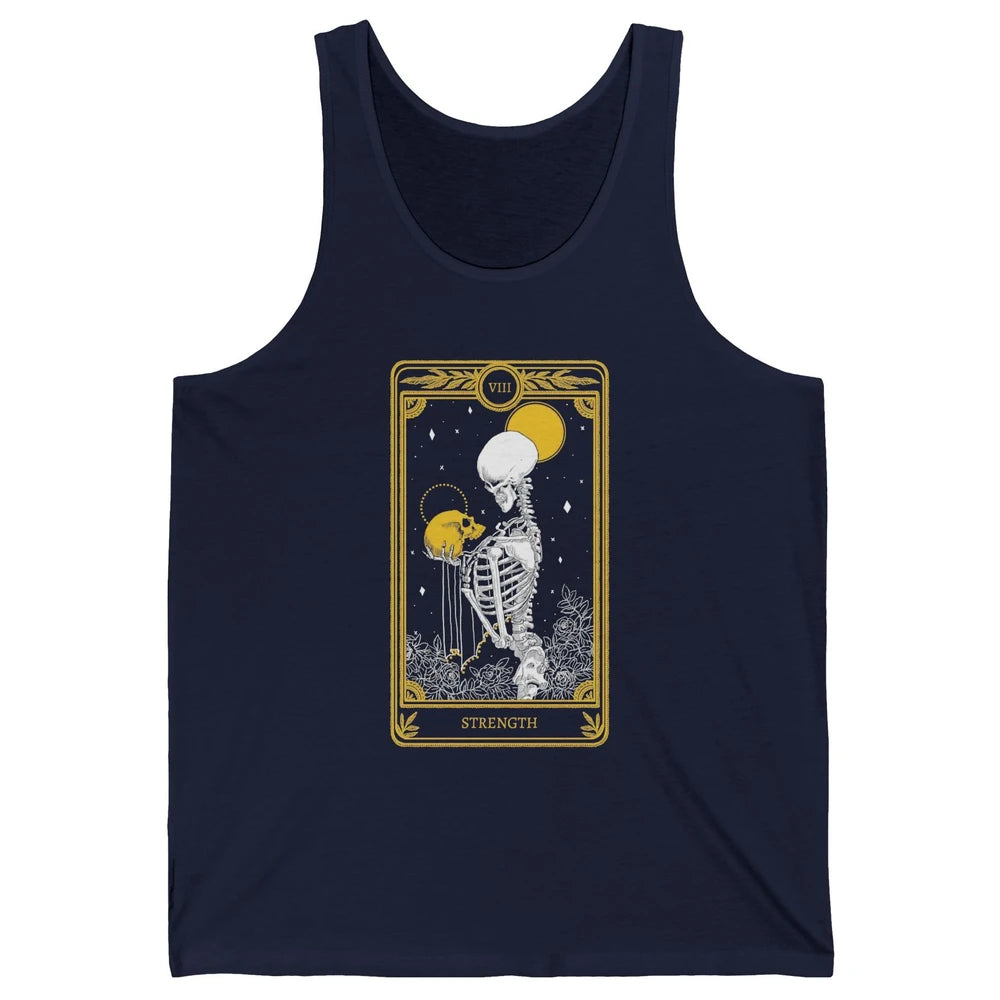 Retro Skeleton Holding Skull Strength Tarot Card Halloween Unisex Jersey Tank