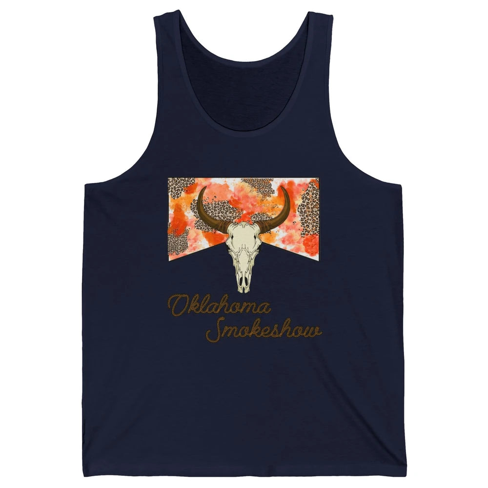 Boho Bull Skull Cow Print Oklahoma Smokeshow Western Country Unisex Jersey Tank