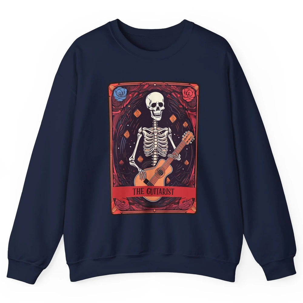 Retro Skeleton Musician The Guitarist Tarot Card Halloween Unisex Crewneck Sweatshirt