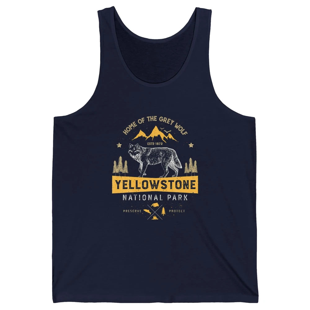 Yellowstone National Park Home Grey Wolf Vintage Wild Nature Unisex Jersey Tank