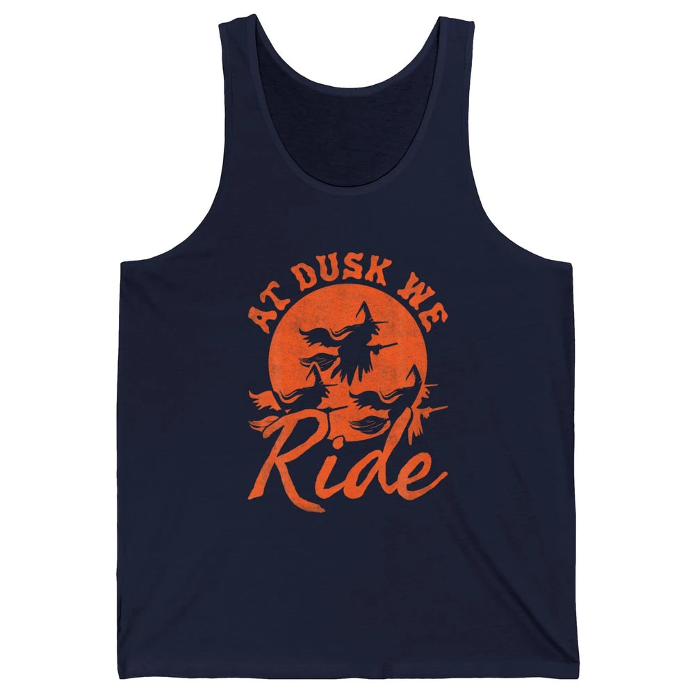 At Dusk We Ride Witch Hat Broom Moon Halloween Spooky Season Unisex Jersey Tank