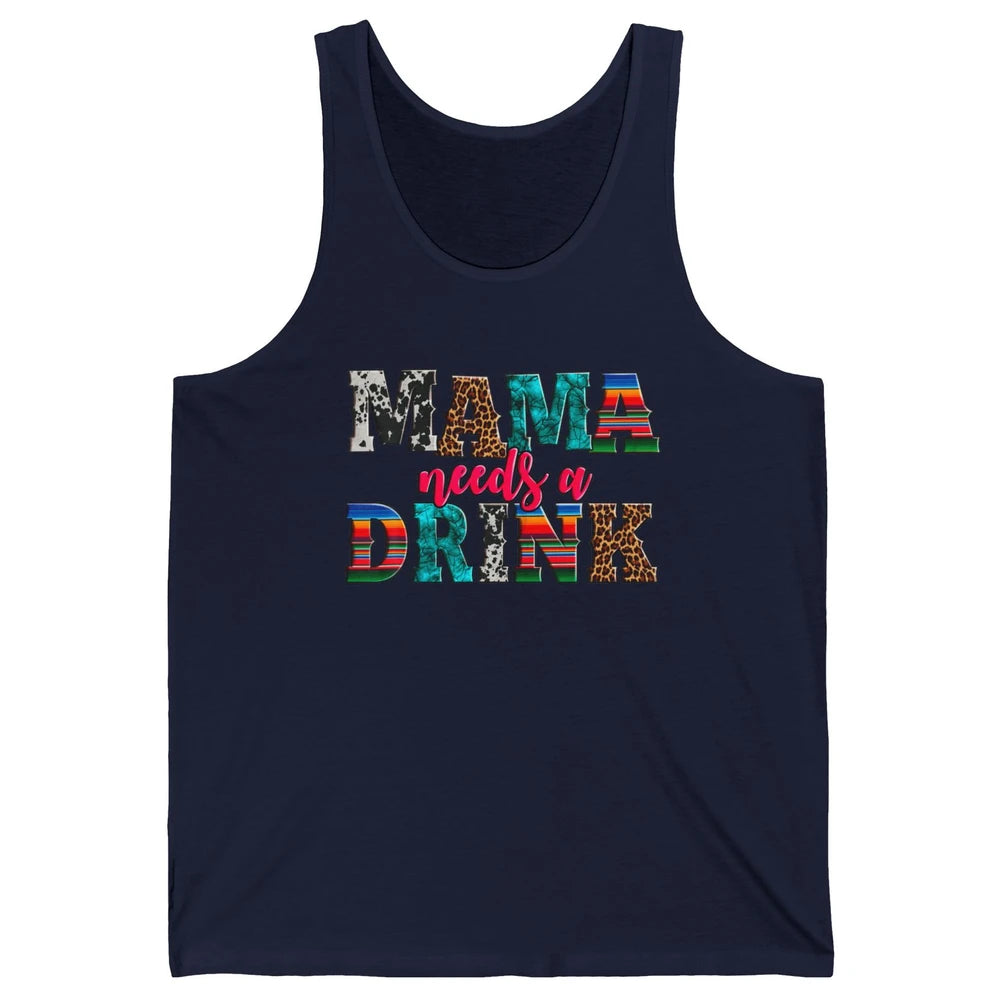 Western Mama Needs Drink Leopard Turquoise Mothers Day Retro Unisex Jersey Tank