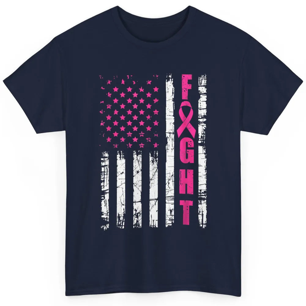 American Flag Fight Vintage Pink Ribbon Breast Cancer Month Classic Unisex T-Shirt