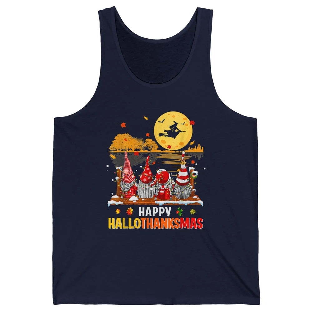 Merry Christmas Gnomes Happy Halloween Witch Xmas Lights Unisex Jersey Tank