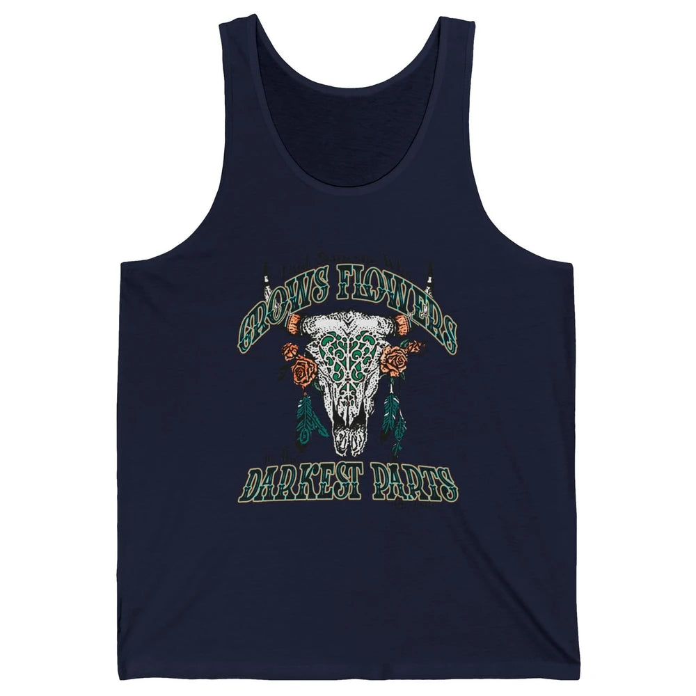 Boho Bull Skull Find Someone Who Grow Flower Western Country Unisex Jersey Tank