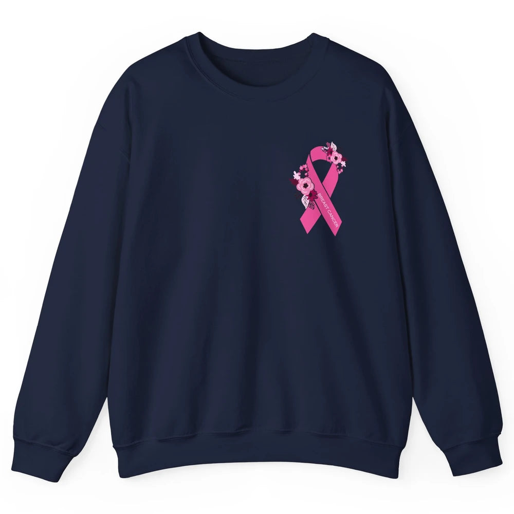 Breast Cancer Awareness Floral Pink Ribbon Pocket Size Gift Unisex Crewneck Sweatshirt