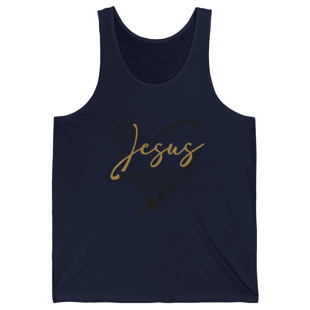 Way Truth Life Bible Verse Christian Jesus God Leopard Heart Unisex Jersey Tank