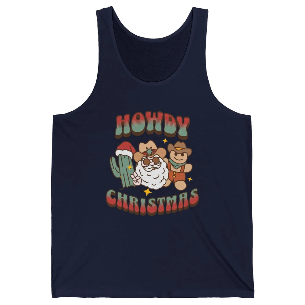 Merry Christmas Gingerbread Cowboy Xmas Santa Cactus Western Unisex Jersey Tank