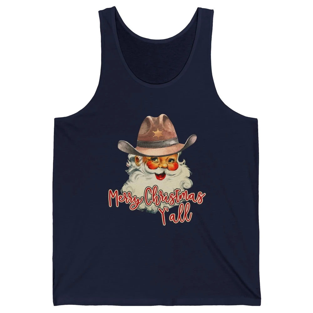 Santa Claus Merry Christmas Y'all Western Country Cowboy Unisex Jersey Tank