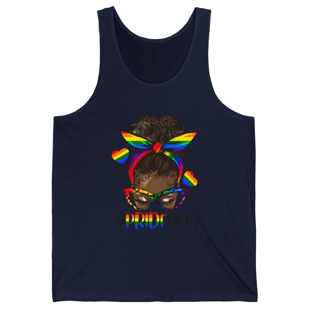 Black Melanin Messy Bun Rainbow Bandana Pride Life LGBTQ Unisex Jersey Tank